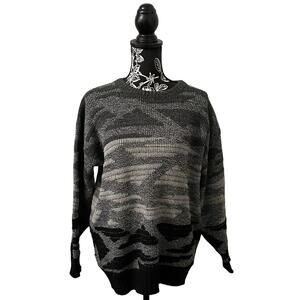 Vintage Van Cort Crewneck Sweater Gray Knit Geometric Retro Funky USA Large